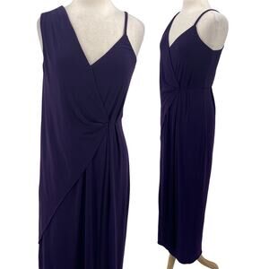 ASOS Maxi Dress Gown Asymmetric Draped Faux Wrap V Neck Purple Womens size 8